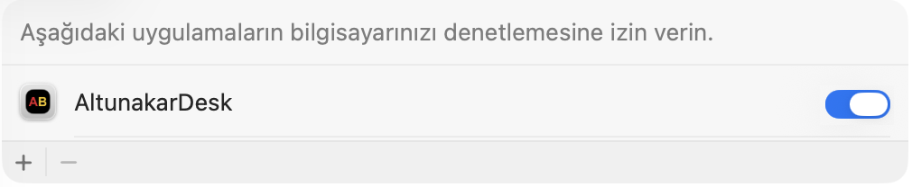 Erişilebilirlik listesinde AltunakarDesk açık