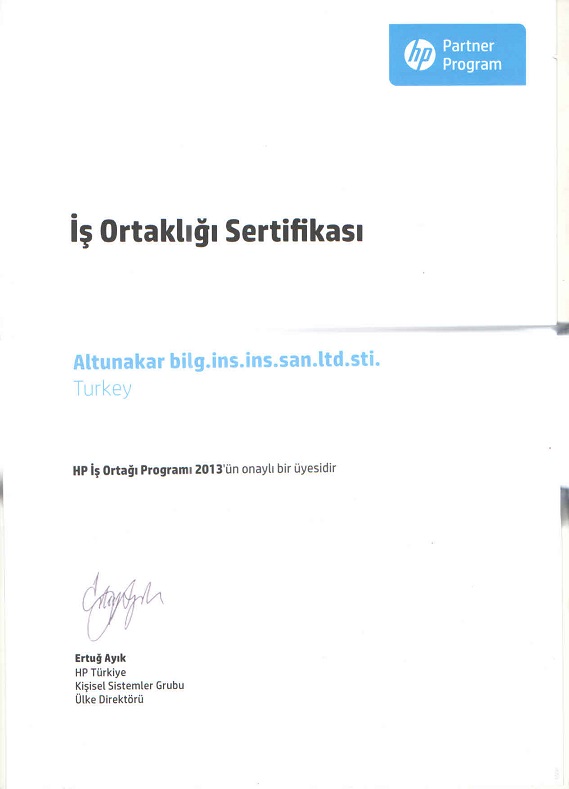 HP — İş Ortaklığı Sertifikası