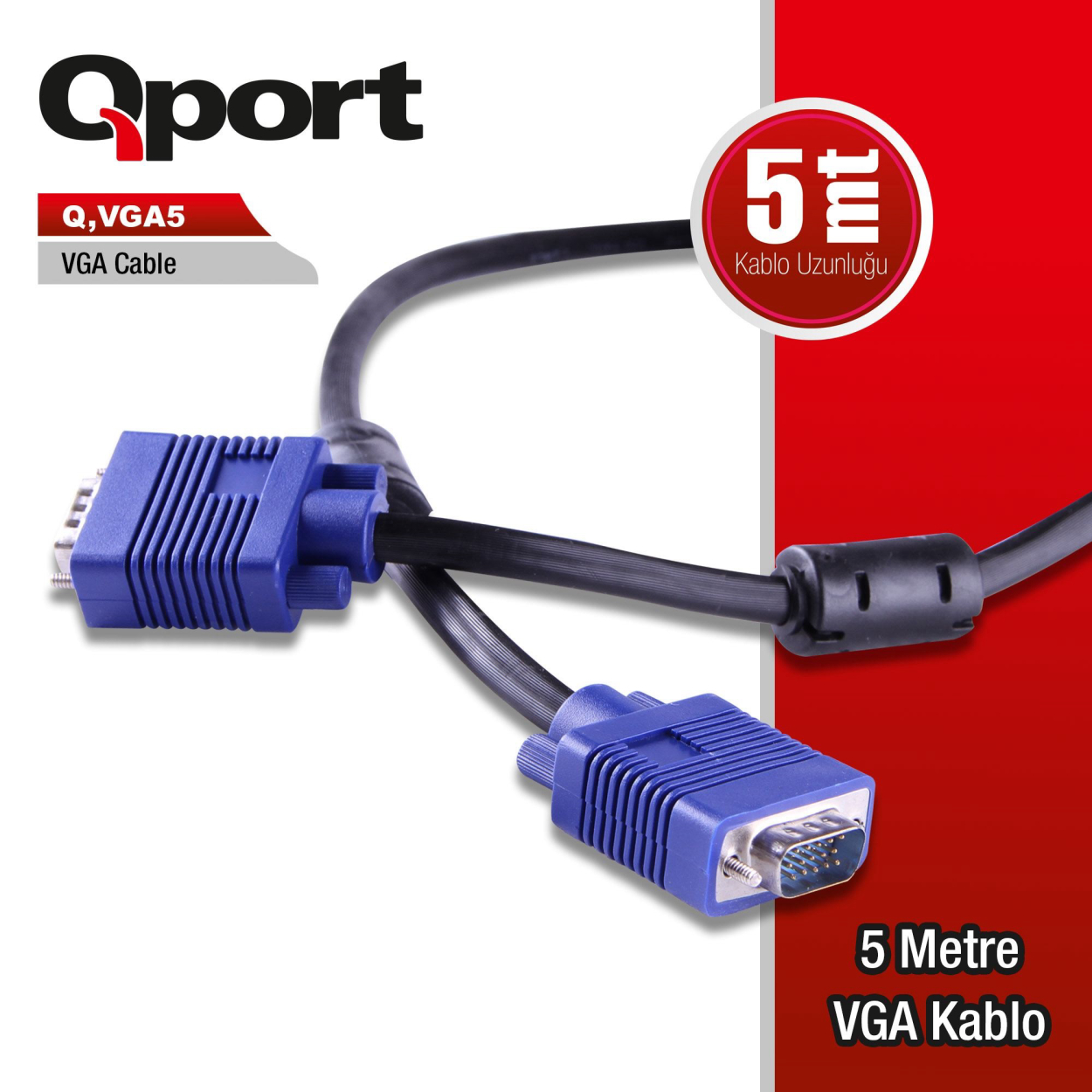 Qport 5 Metre 15Pin Filtreli VGA Monitör Kablosu (Q-VGA5)