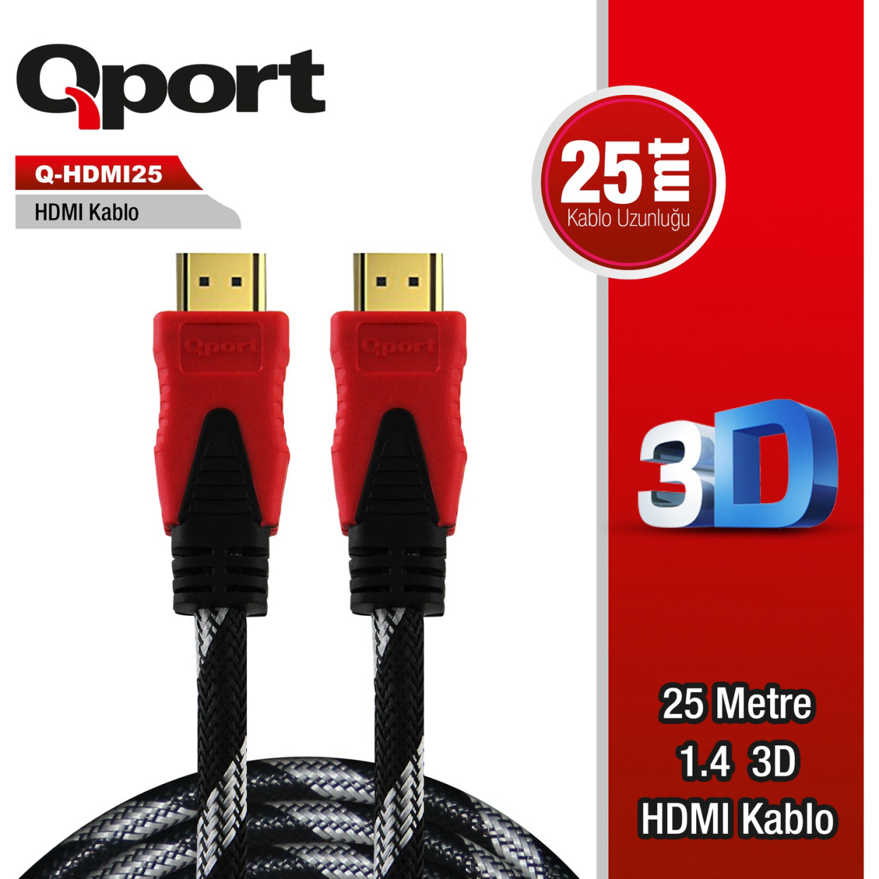 Qport 25 Metre Q-HDMI25 1.4V Altın Uçlu HDMI Kablo
