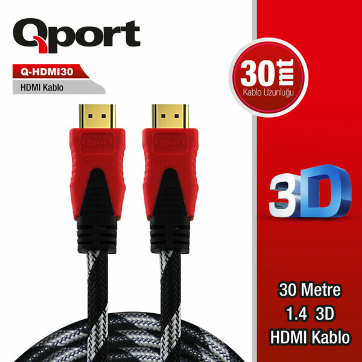 Qport 30 Metre Q-HDMI30 1.4V Altın Uçlu HDMI Kablo