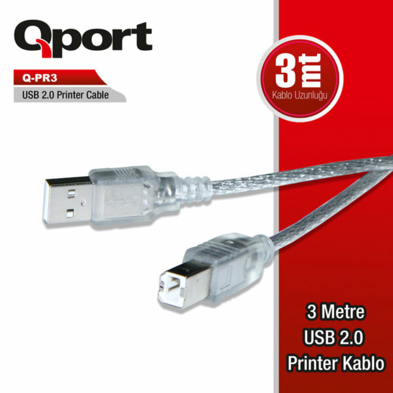 Qport 3 Metre Usb 2.0 Yazıcı Kablosu (Q-PR3)