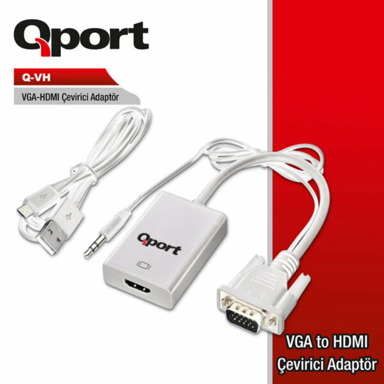 Qport VGA to HDMI Çevirici + Ses Kablosu (Q-VH)