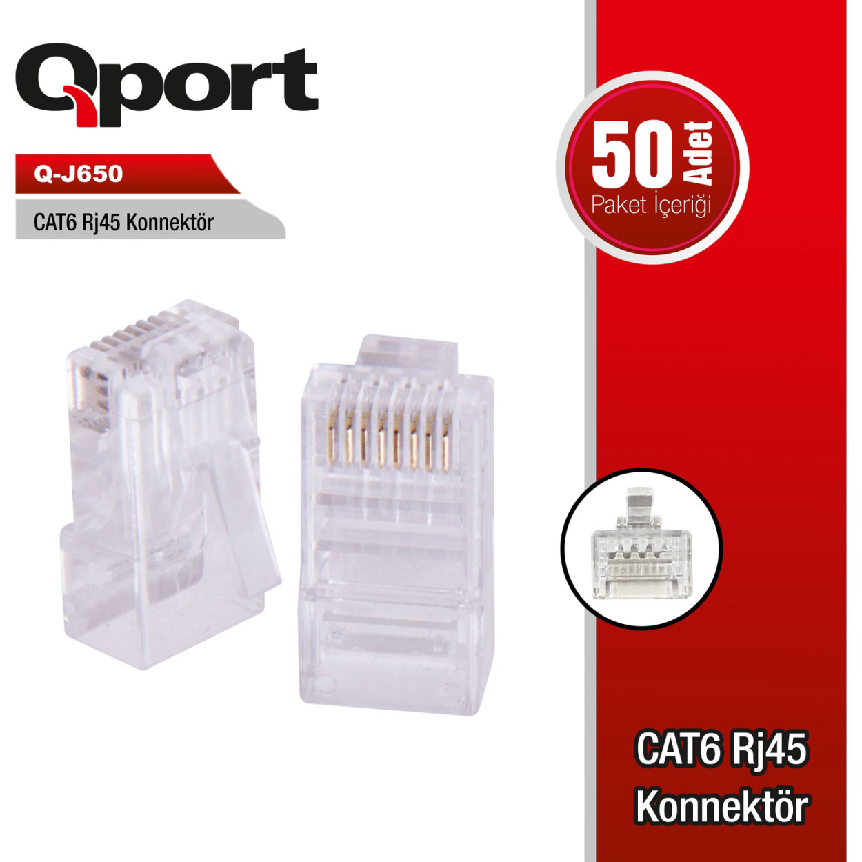 QPort Q-J650 CAT6/CAT5 (50 Lik) RJ45 Konnektör