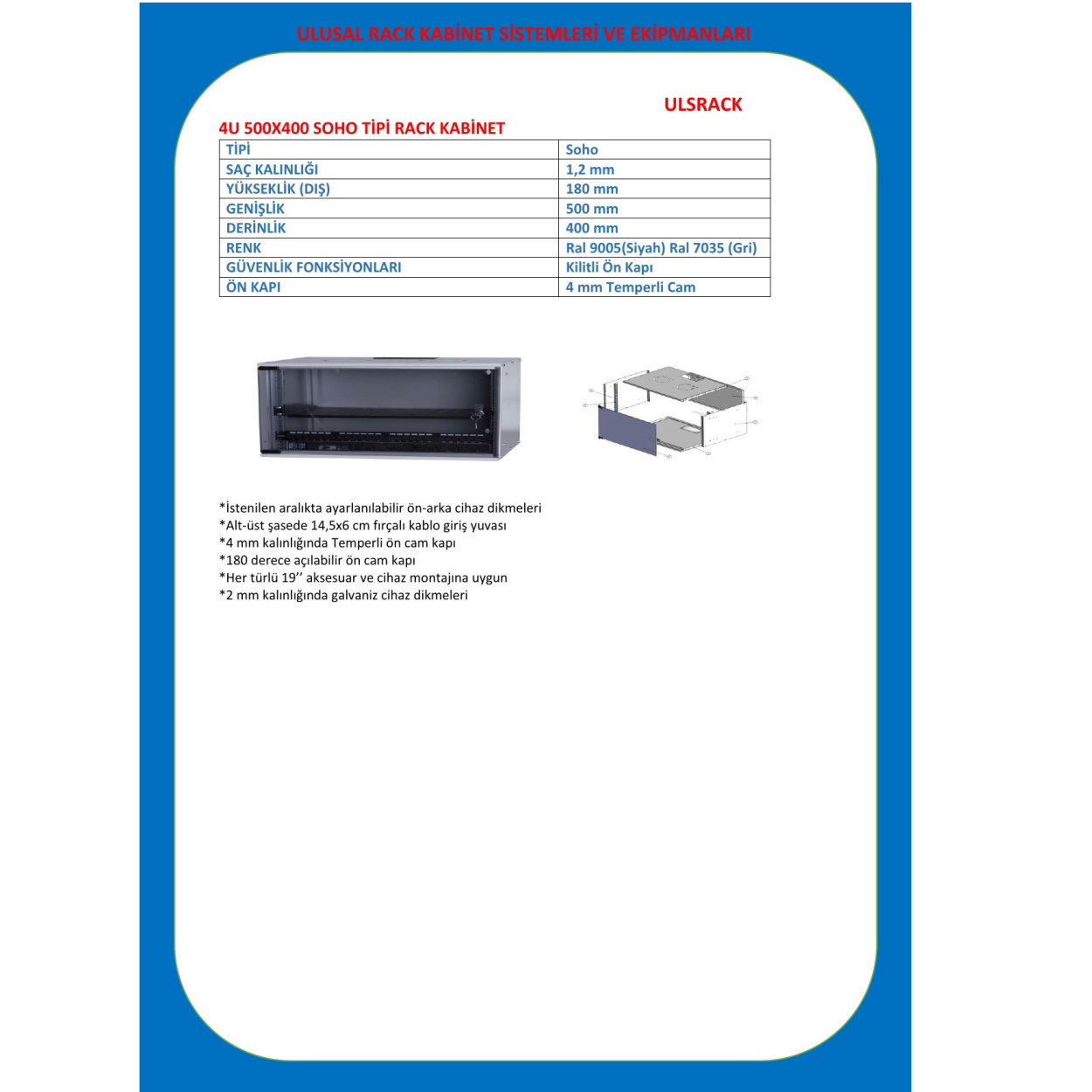 Ulusal 4U 500X400 Soho Tipi Kabin ULS-4U5040