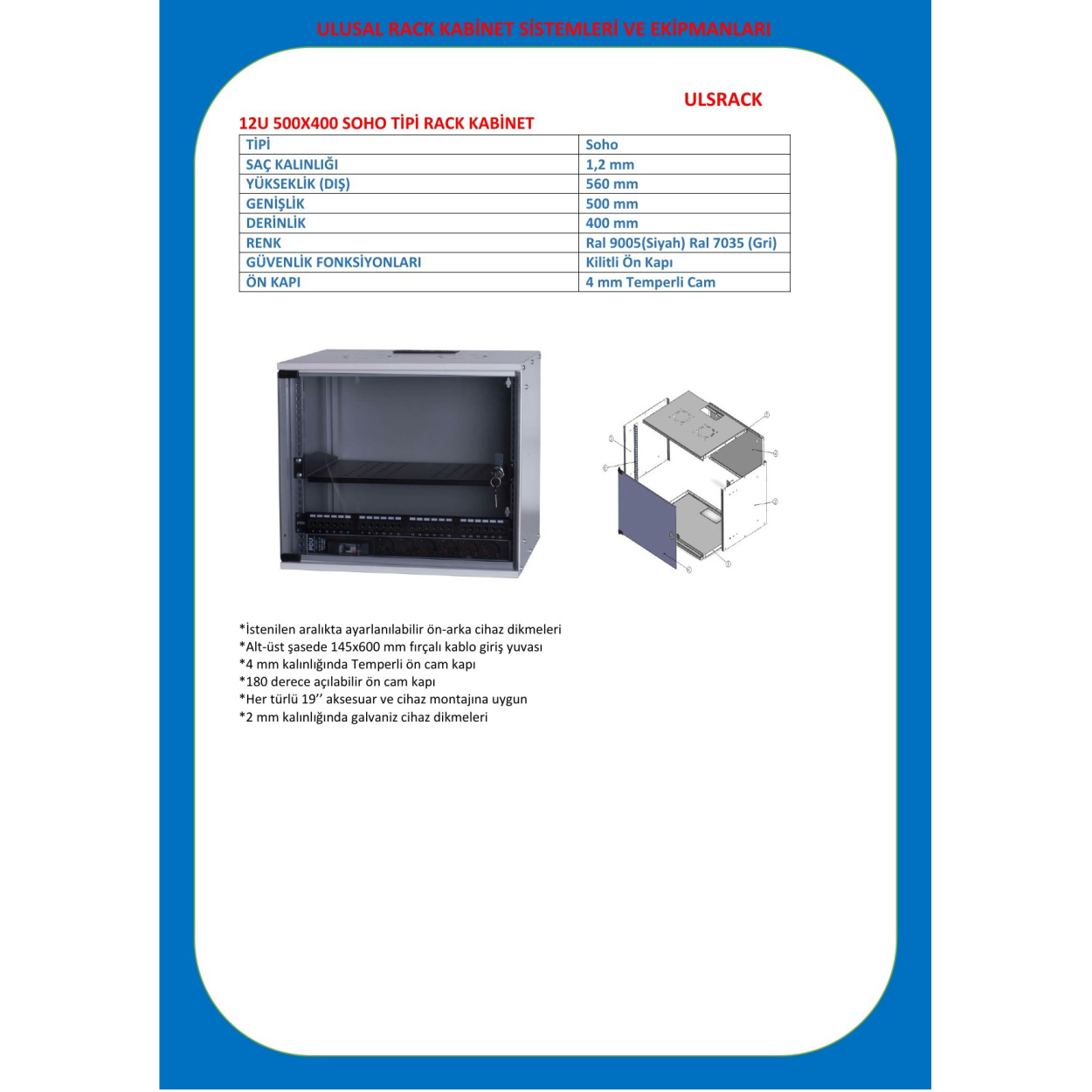 Ulusal 12U 500X400 Soho Tipi Kabin ULS-12U5040