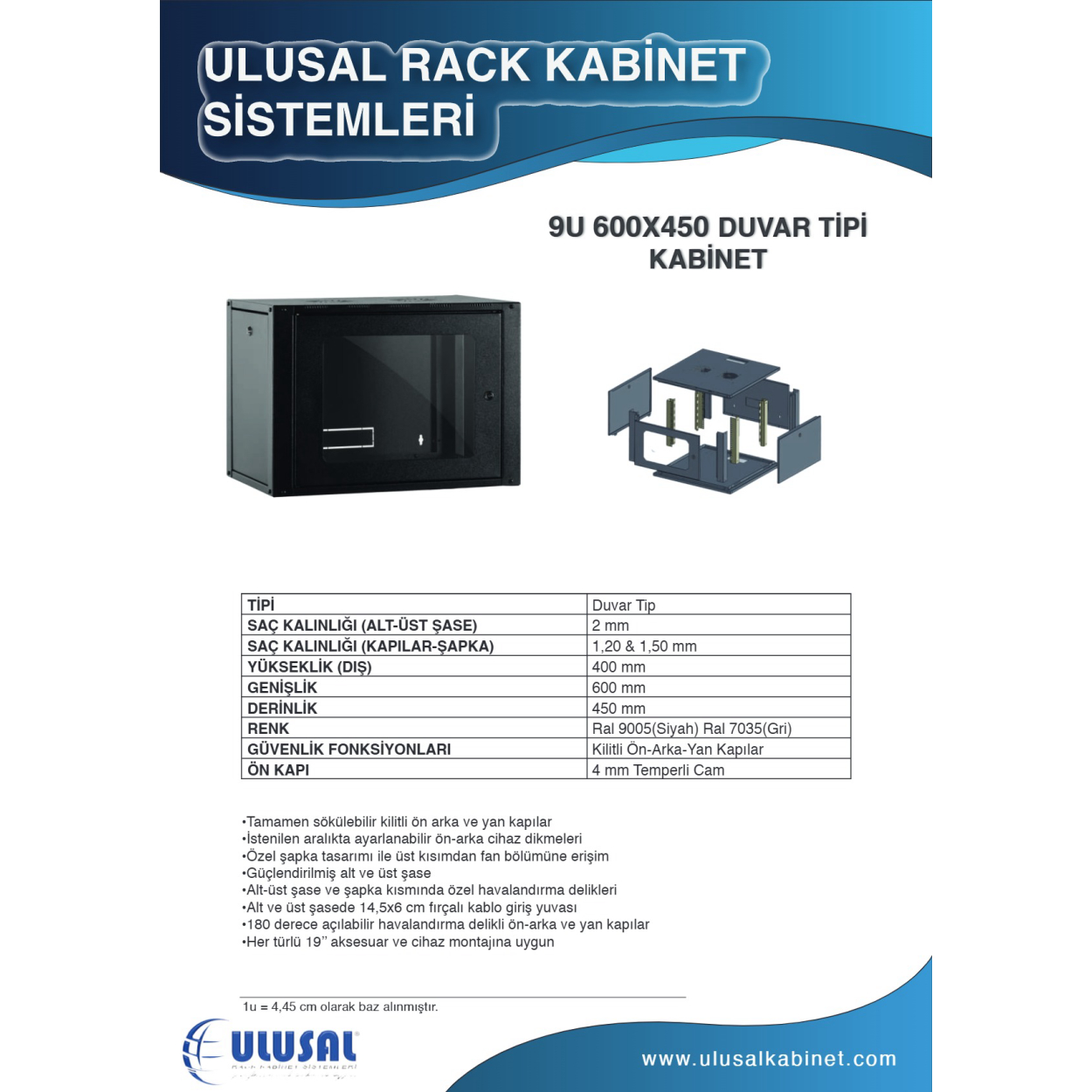 Ulusal 9U 600X450 Duvar Tipi Kabin ULS-9U6045