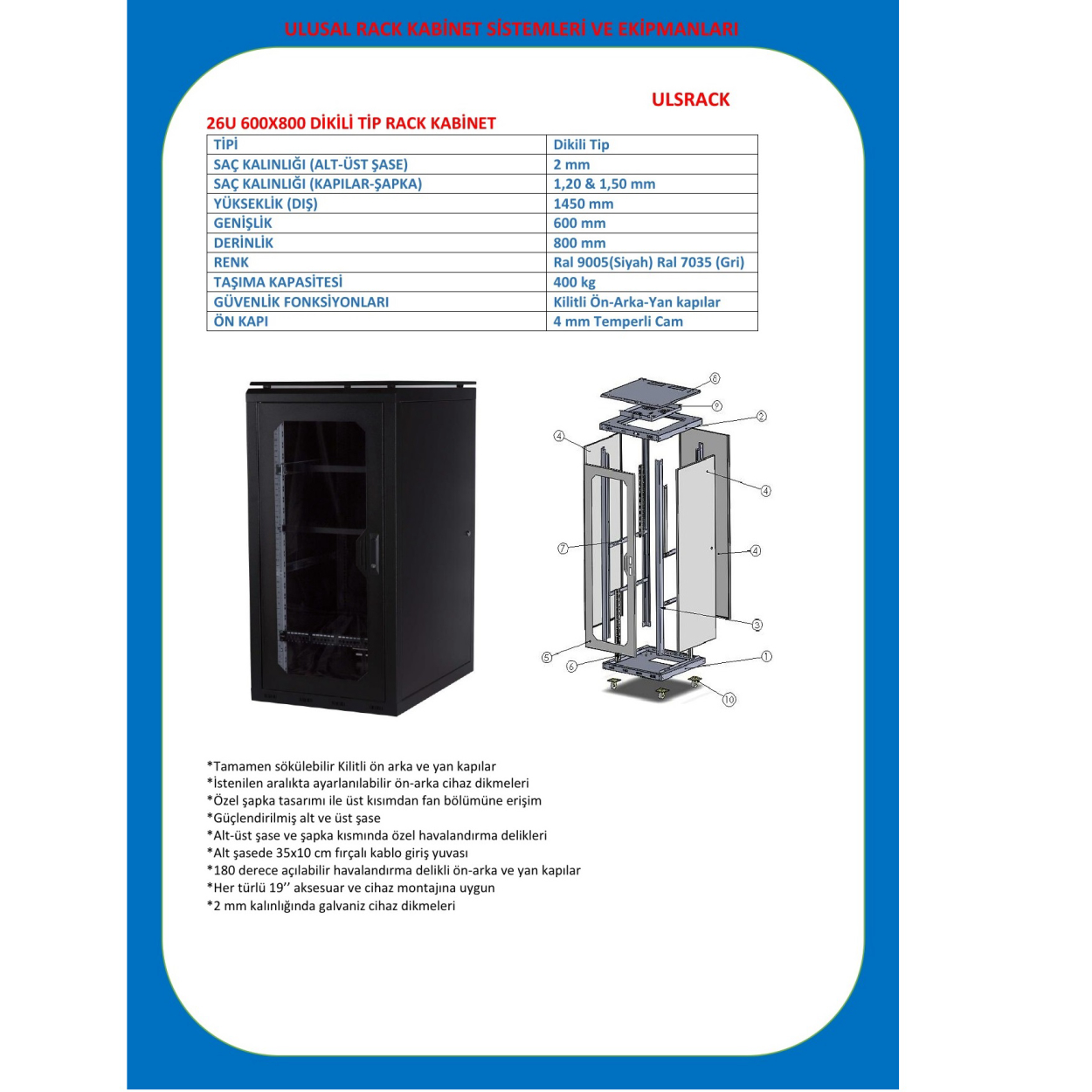 Ulusal 26U 600x800 Kabinet ULS-26U6080R