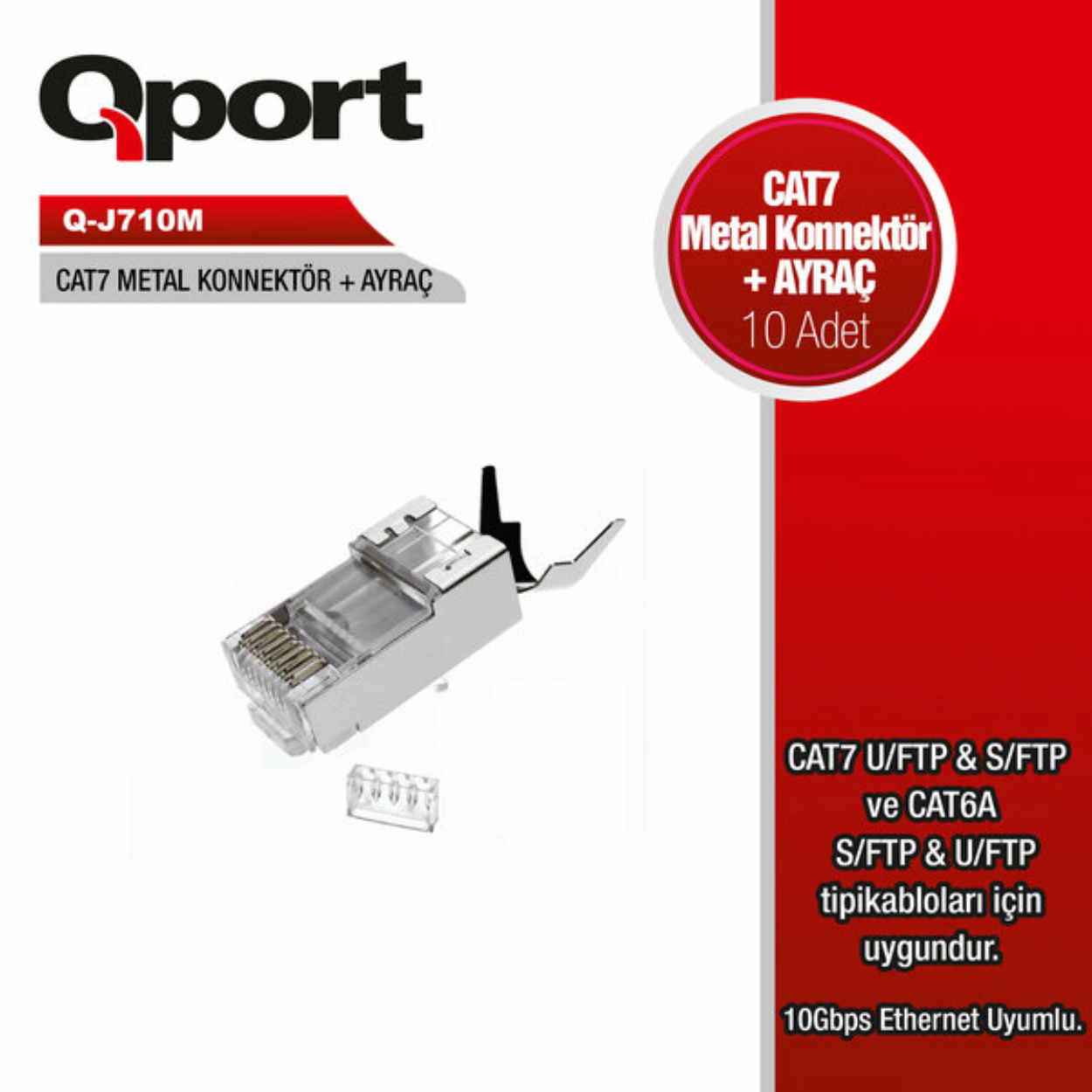 Qport Q-J710M CAT7 Konnektör ve Ayraç 10' lu Paket)