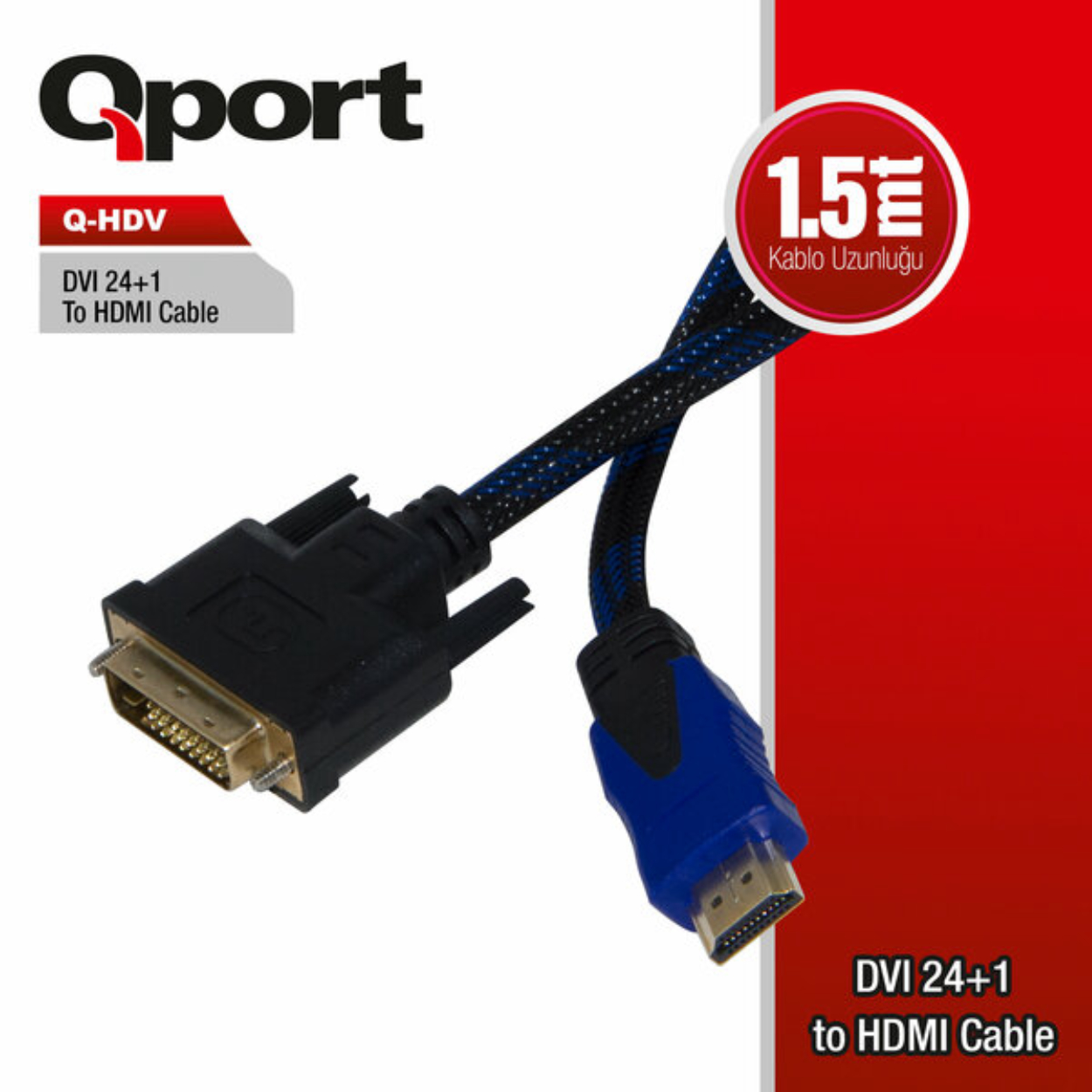 Qport 1.5 Metre DVI to HDMI 24+1 Çevirici Kablo (Q-HDV)