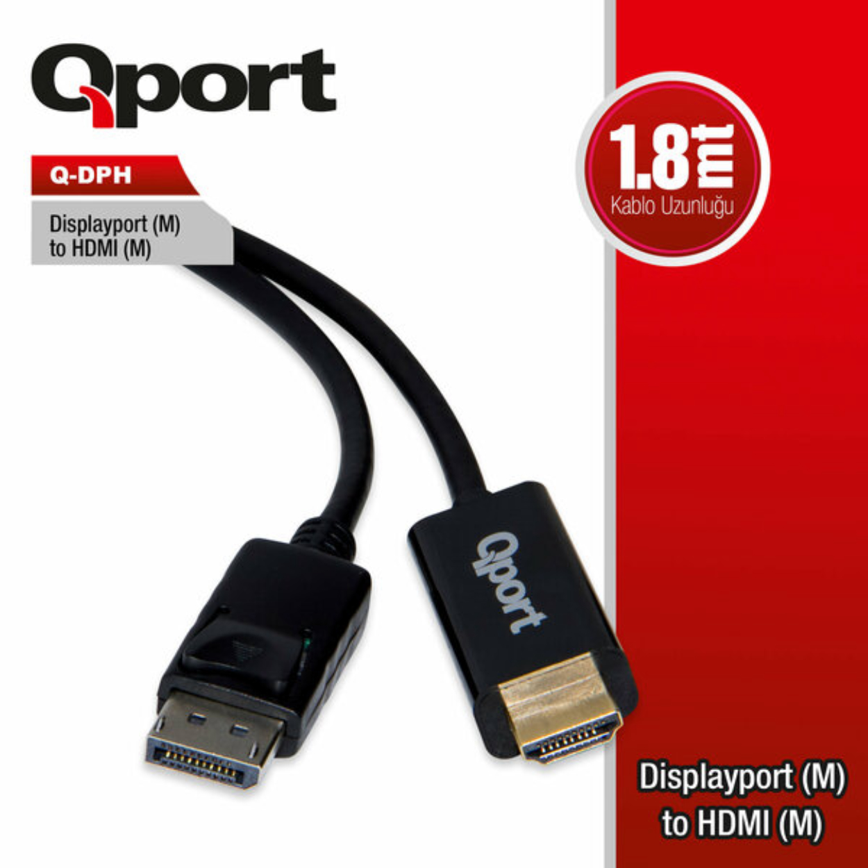 Qport 1.8 Metre Display Port to HDMI Çevirici Kablo (Q-DPH)