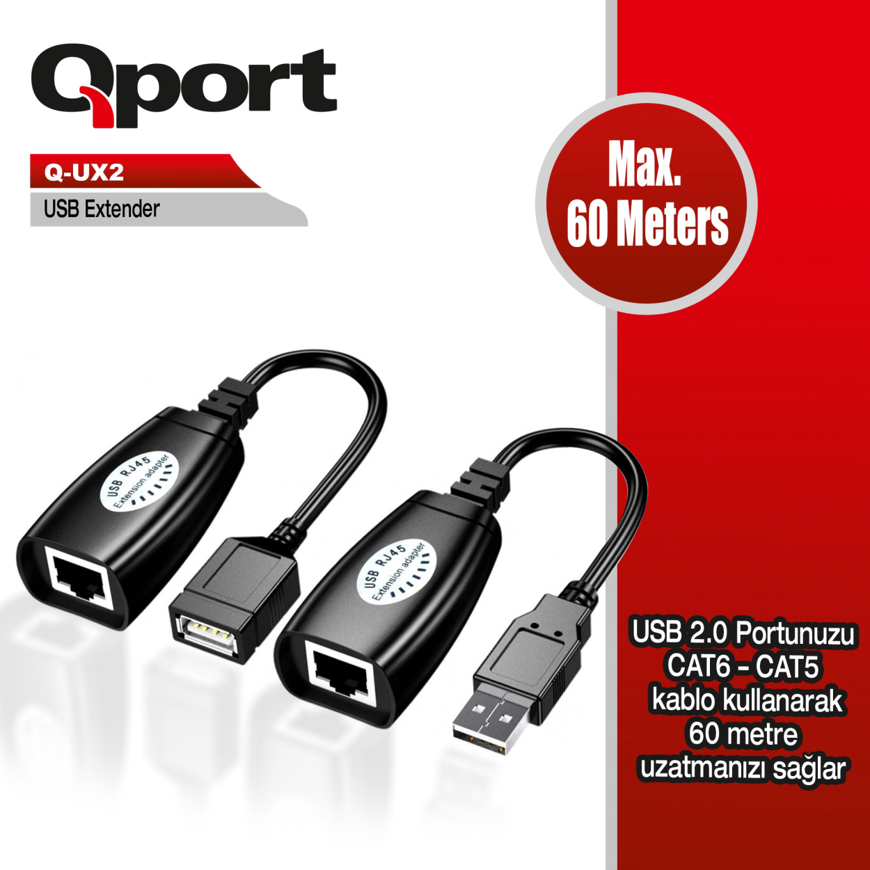 Qport 60 Metre USB Extender 2'li Paket (Q-UX2)