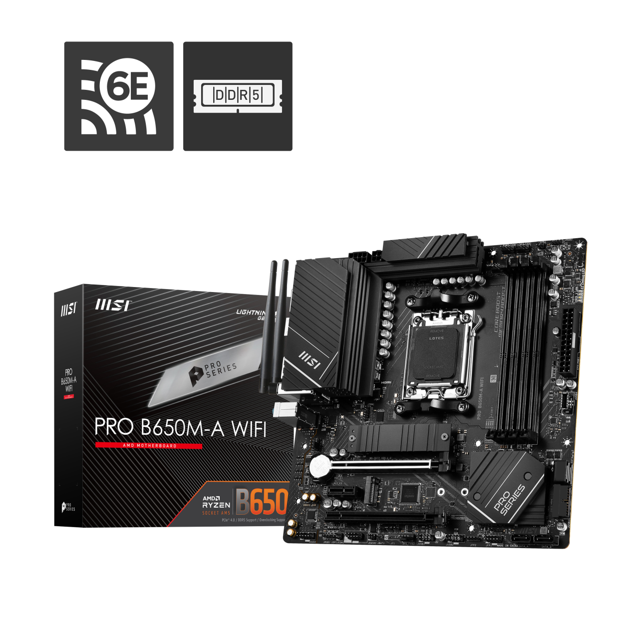 MSI PRO B650M-A WIFI AM5 DDR5 6400(OC) M.2 USB3.2 HDMI DP Wi-Fi 6E mATX