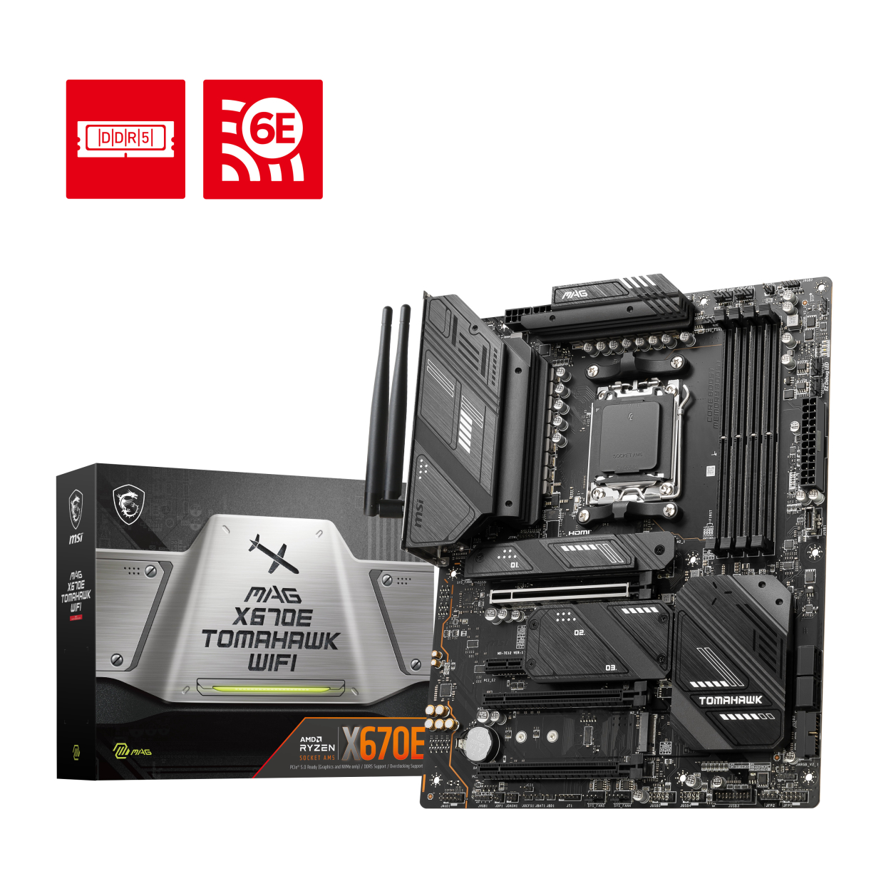 MSI MAG X670E TOMAHAWK WIFI AM5 DDR5 6600(OC) M.2 2.5G Lan HDMI DP Wifi 6E ATX