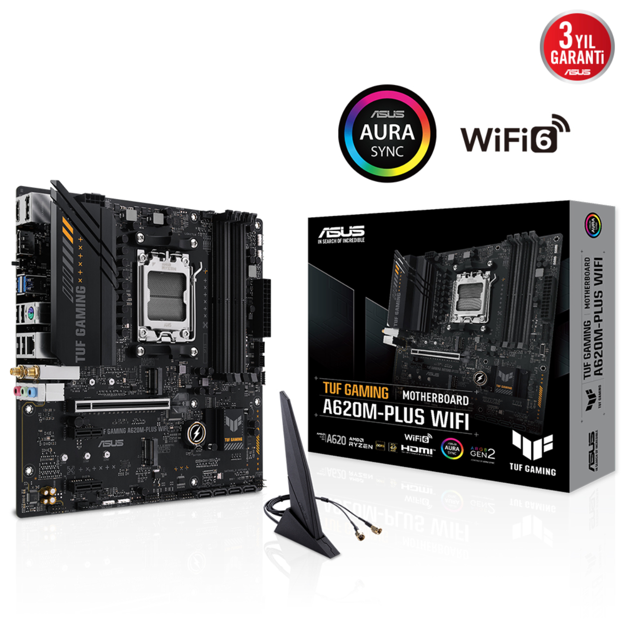 Asus TUF GAMING A620M-PLUS WIFI AM5 DDR5 6400 HDMI DP M2 BT RGB GBit mATX