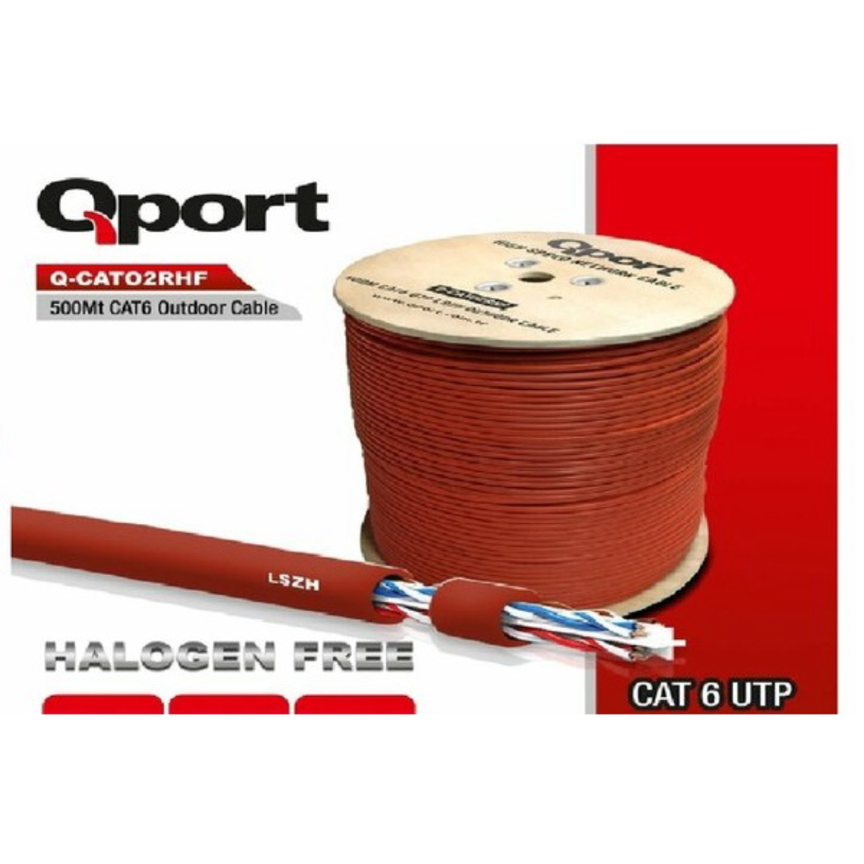 Qport 500 Metre Q-CATO2RHF LSZH[Yanmaz] Cat6 0.58mm Outdoor Kablo