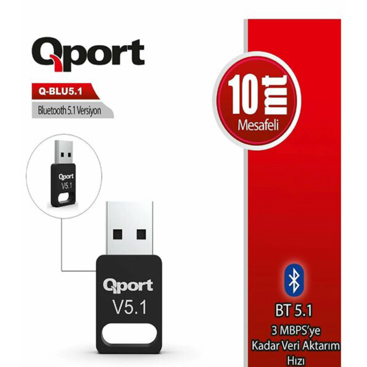 Qport Bluetooth 5.1 USB Adaptör (Q-BLU5.1)