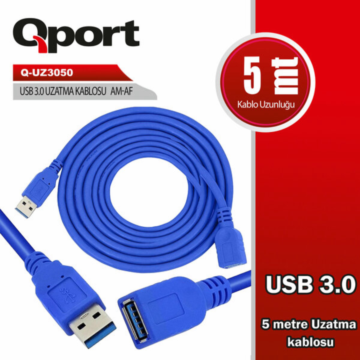 Qport 5 Metre USB 3.0 Uzatma Kablosu (Q-UZ3050)