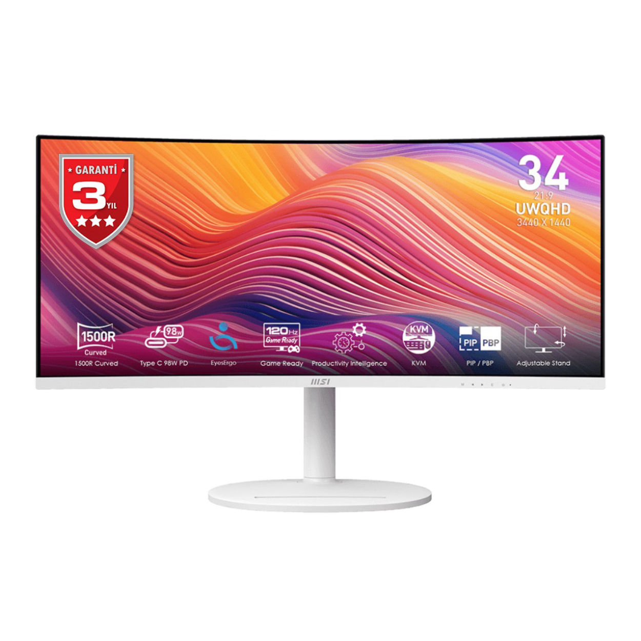 34" MSI MODERN MD342CQPW 1ms 120Hz 3440x1440 VA HDMI DP Type-C Curved Monitör