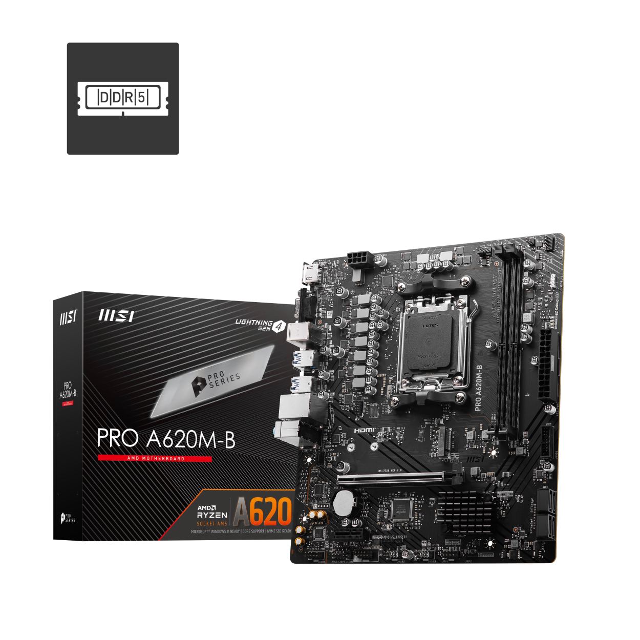 MSI PRO A620M-B AM5 DDR5 6800(OC) M.2 USB HDMI VGA mATX