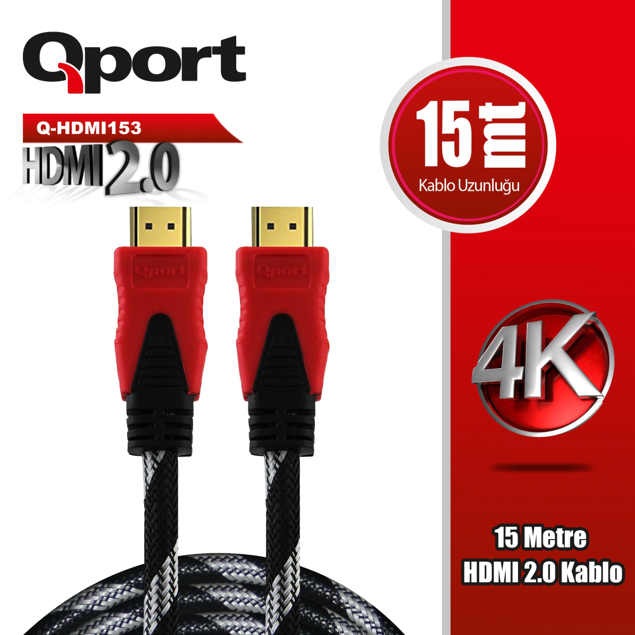 Qport 15 Metre Q-HDMI153 2.0V 4K 60Hz Altın Uçlu HDMI Kablo