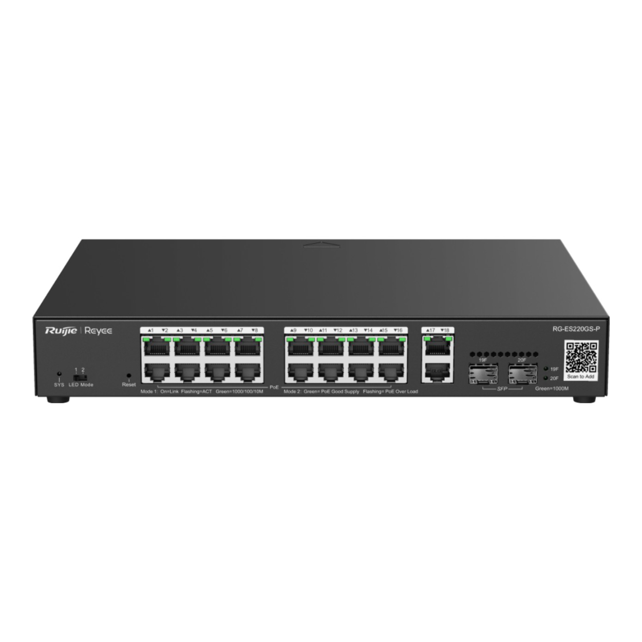 Ruijie Reyee RG-ES220GS-P 16port Gigabit PoE +2SFP  +2Uplink Yönetilebilir Switc