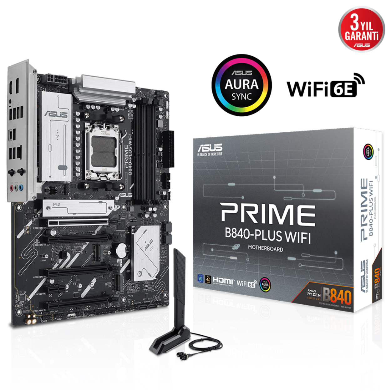 Asus PRIME B840-PLUS WIFI AM5 DDR5 7600 HDMI DP 3xM2 USB GBit RGB ATX