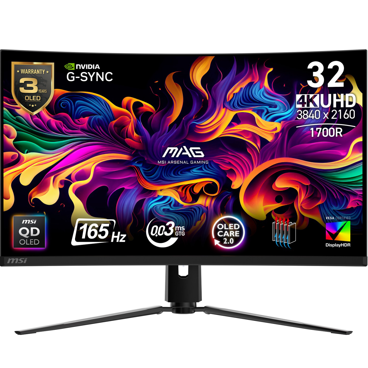 31.5" MSI MAG 321CUP QD-OLED 0.03ms 165Hz 3840x2160 HDMI DP Type-C Curved Gaming