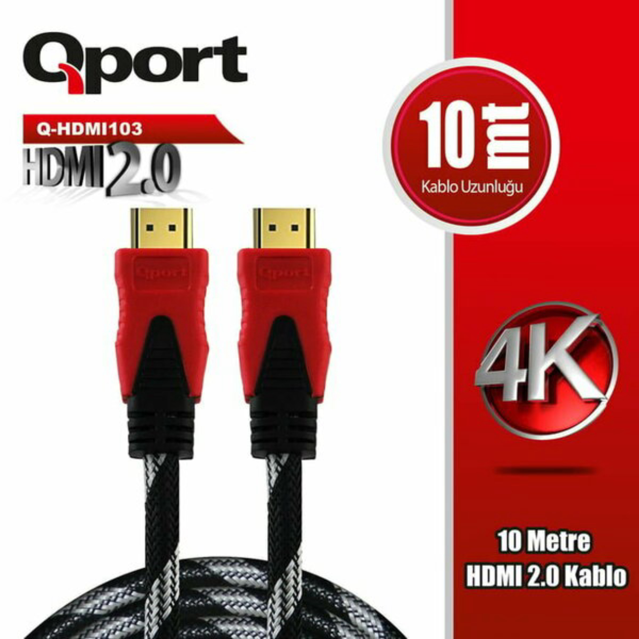 Qport Q-HDMI103 10 Metre 2.0V 4K HDMI Altın Uçlu Örgülü Kablo