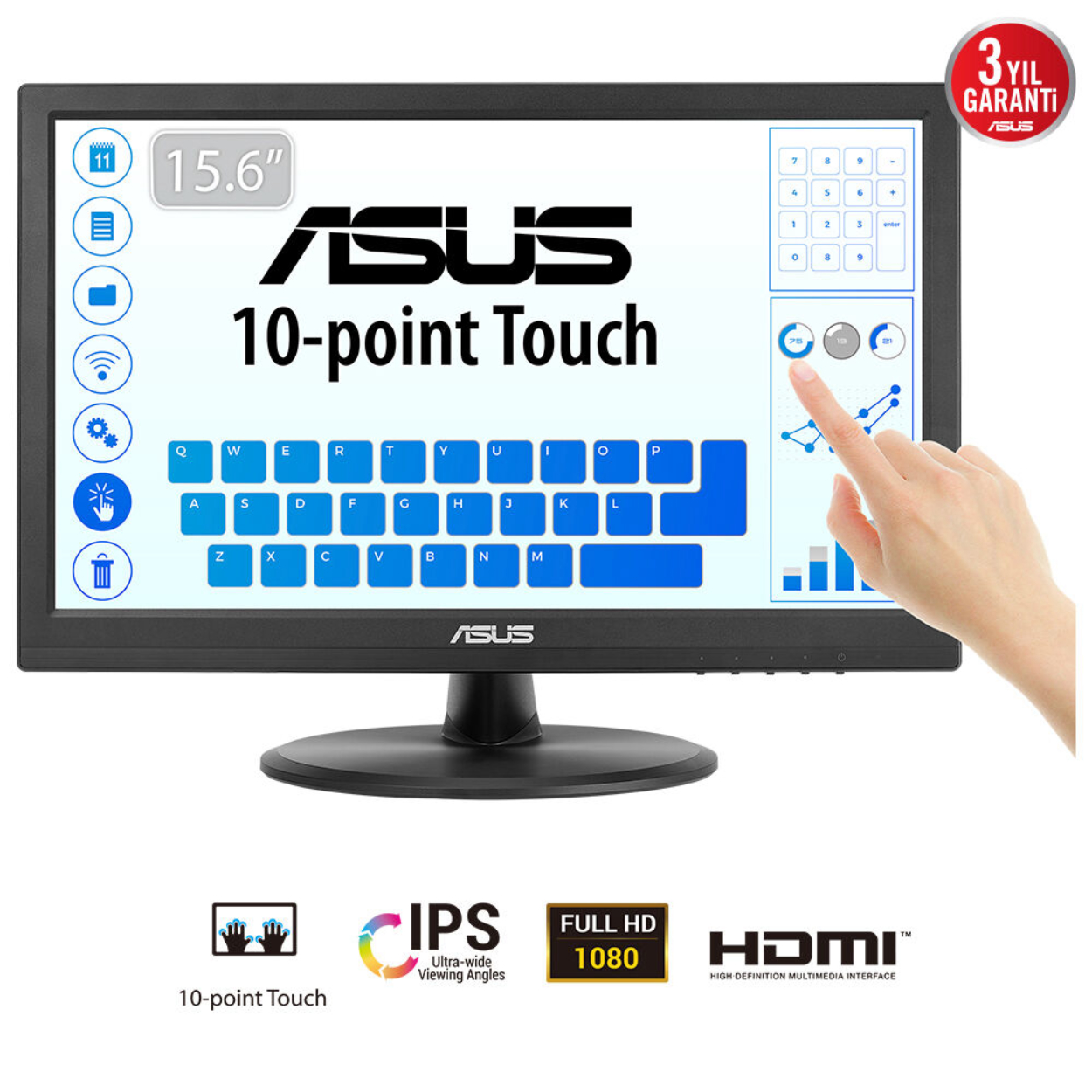 15.6" Asus Kurumsal VT169HE 5ms 60Hz IPS HDMI VGA Dokunmatik Vesa Monitör