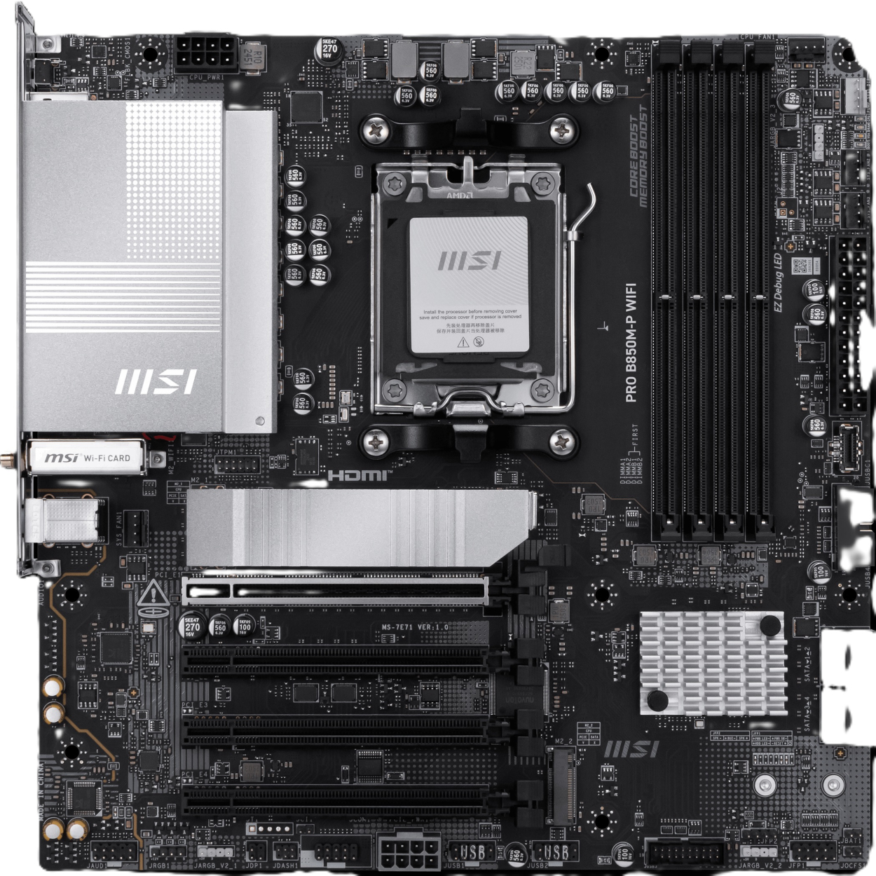 MSI PRO B850M-P WIFI AM5 DDR5 8200(OC) 3xM.2 USB 5GLan HDMI DP Wifi 7 mATX