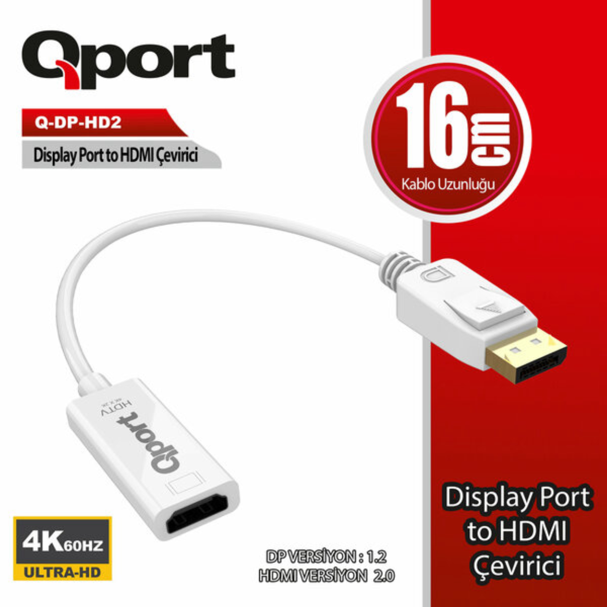 Qport Q-DP-HD2 4K 60Hz Display Port to HDMI Çevirici