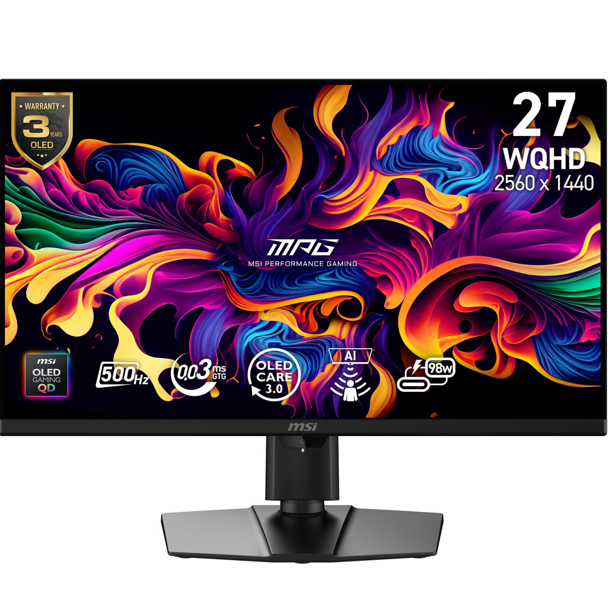 26.5" MSI MPG 271QR QD-OLED X50 0.03ms 500Hz 2560x1440 HDMI DP Type-C Flat Gamin