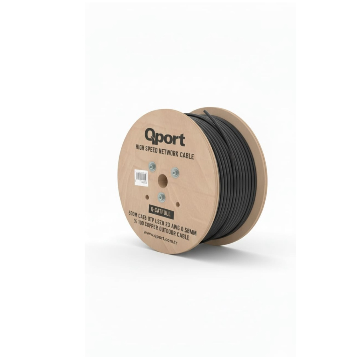 Qport 500 Metre Q-CATFULL Cat6 LSZH 23AWG 0.58mm Tam Bakır Siyah Outdoor Kablo