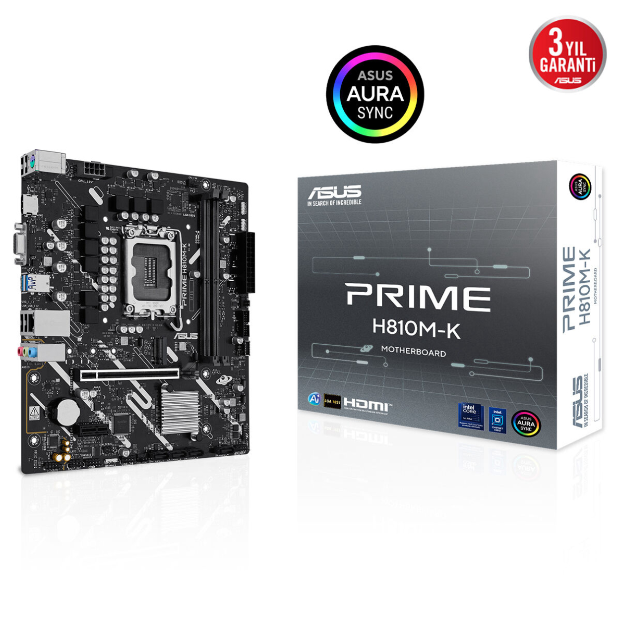 Asus PRIME H810M-K DDR5 1851P DDR5 6400(OC) HDMI VAG M2 USB3.2 RGB mATX