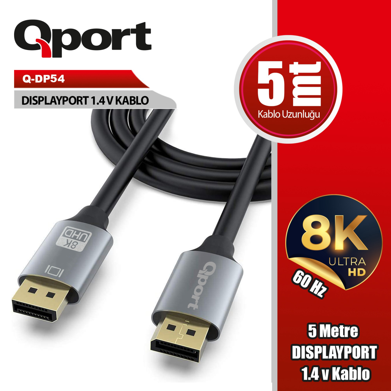 Qport 5 Metre 1.4V Display Port Kablo (Q-DP54)