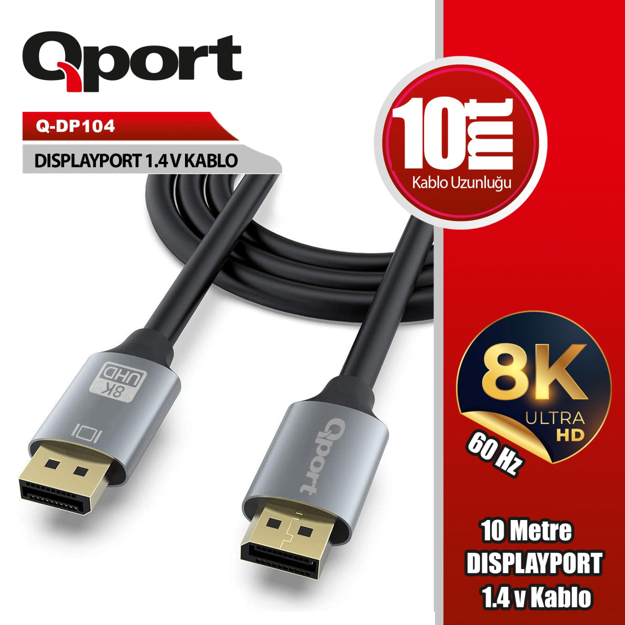 Qport 10 Metre 1.4V Display Port Kablo (Q-DP104)