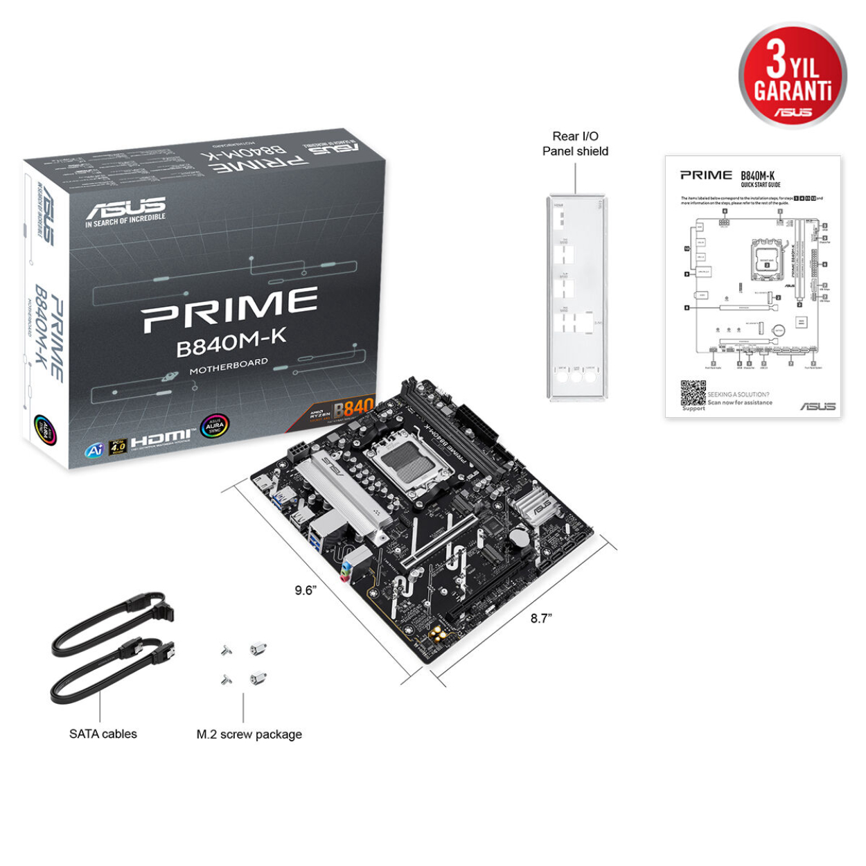 Asus PRIME B840M-K AM5 DDR5 8000(OC) HDMI 2xM2 USB 2.5 GBit RGB mATX