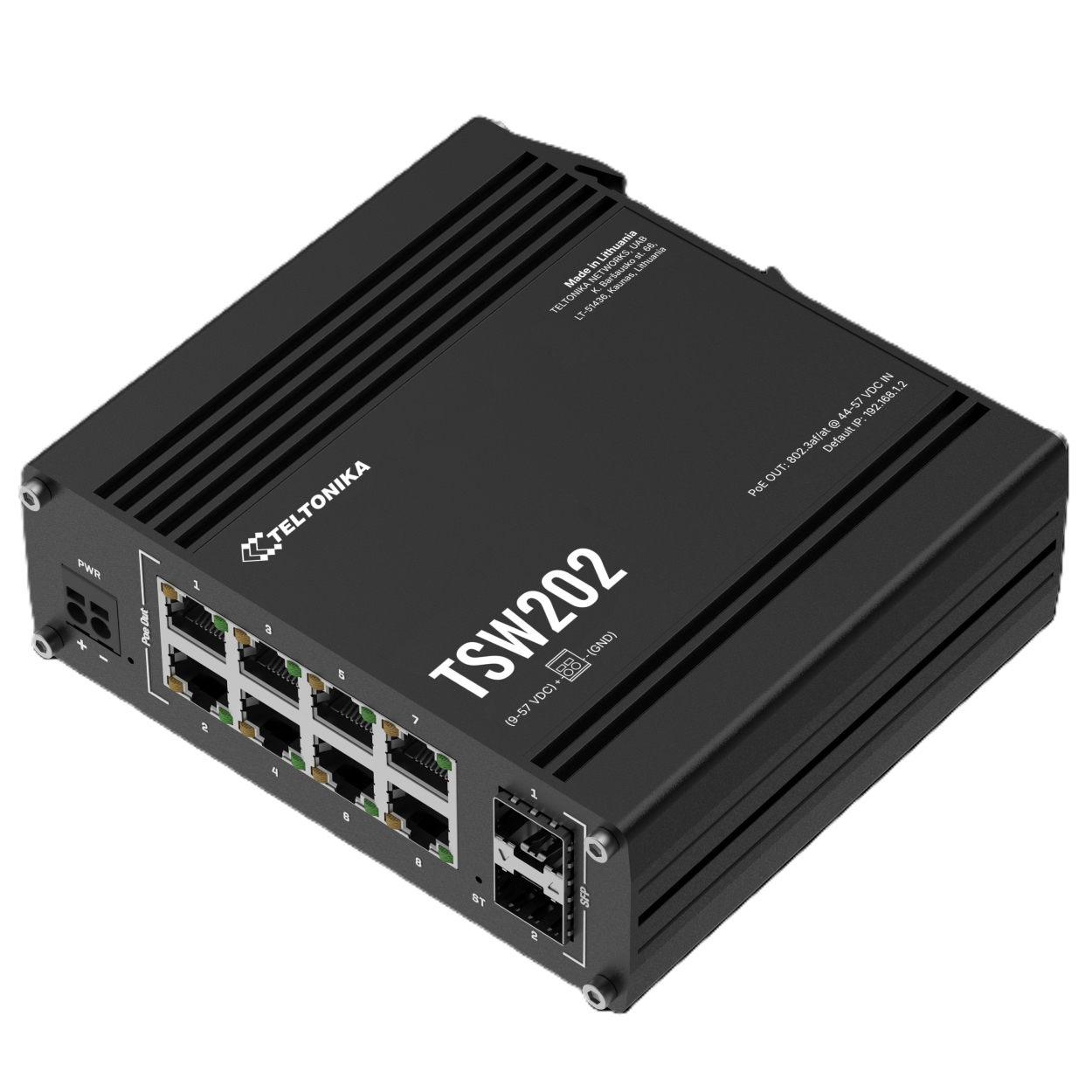 Teltonika TSW202 8Port Gigabit 2SFP L2/L3 Endüstriyel Yönetilebilir PoE 240W Swi