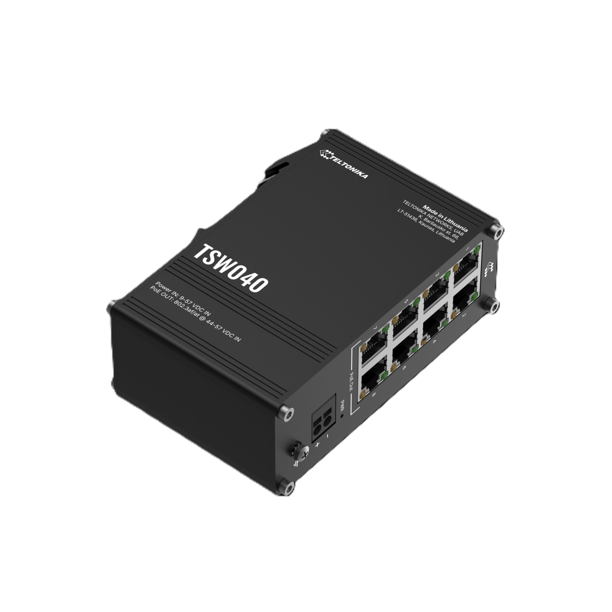 Teltonika TSW040 8Port 10/100 Endüstriyel Yönetilemez PoE 240W Switch