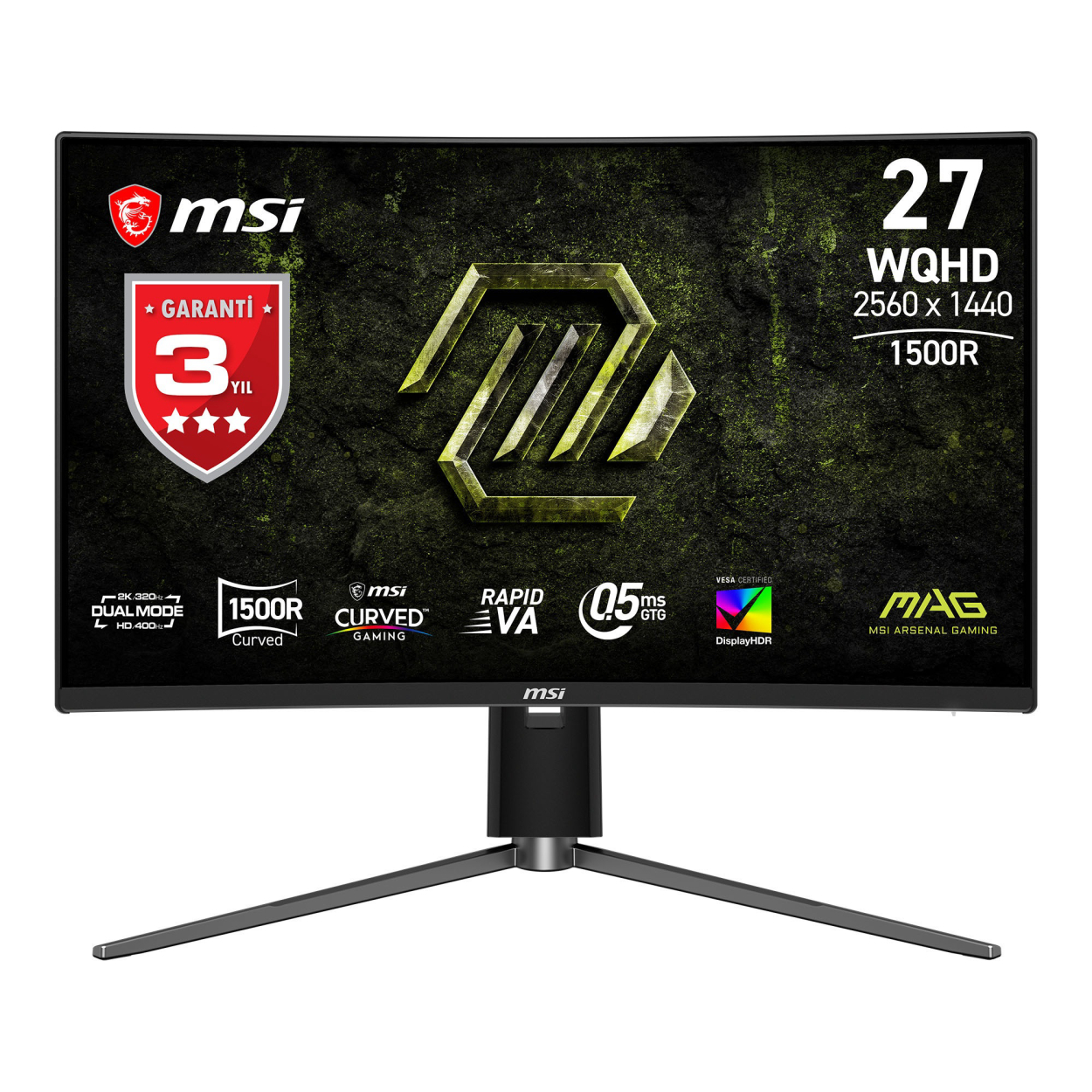 27" MSI MAG 274CQPDF X32 0.5ms 320Hz 2560x1440 2xHDMI DP VA Curved Gaming Monitö